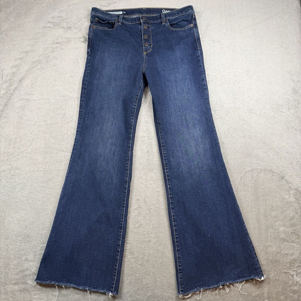 Gap Authentic Flare High Rise Button Fly Jeans Women’s 32 Blue Cotton Western‎